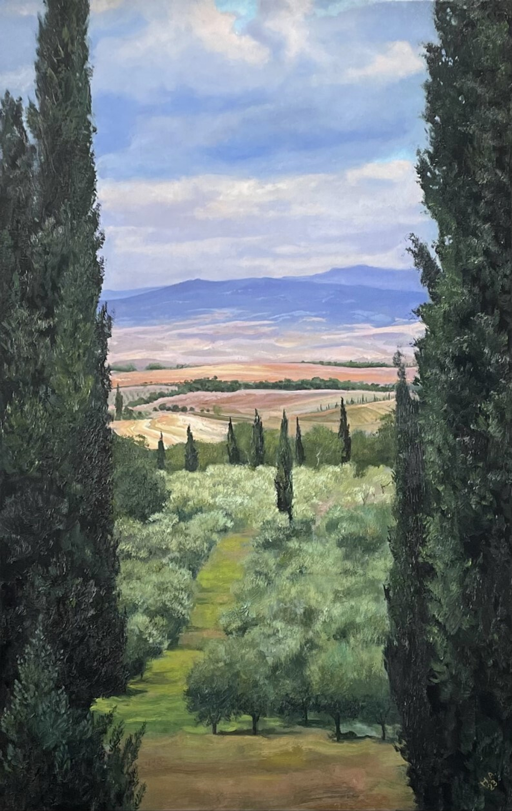 Картина маслом на холсте ручной работы "Тоскана". 70х110 см