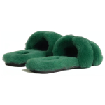 Hermes Oran sheepskin wool one-piece H-shaped hollow one-word slippers women's green, H231288Z H0