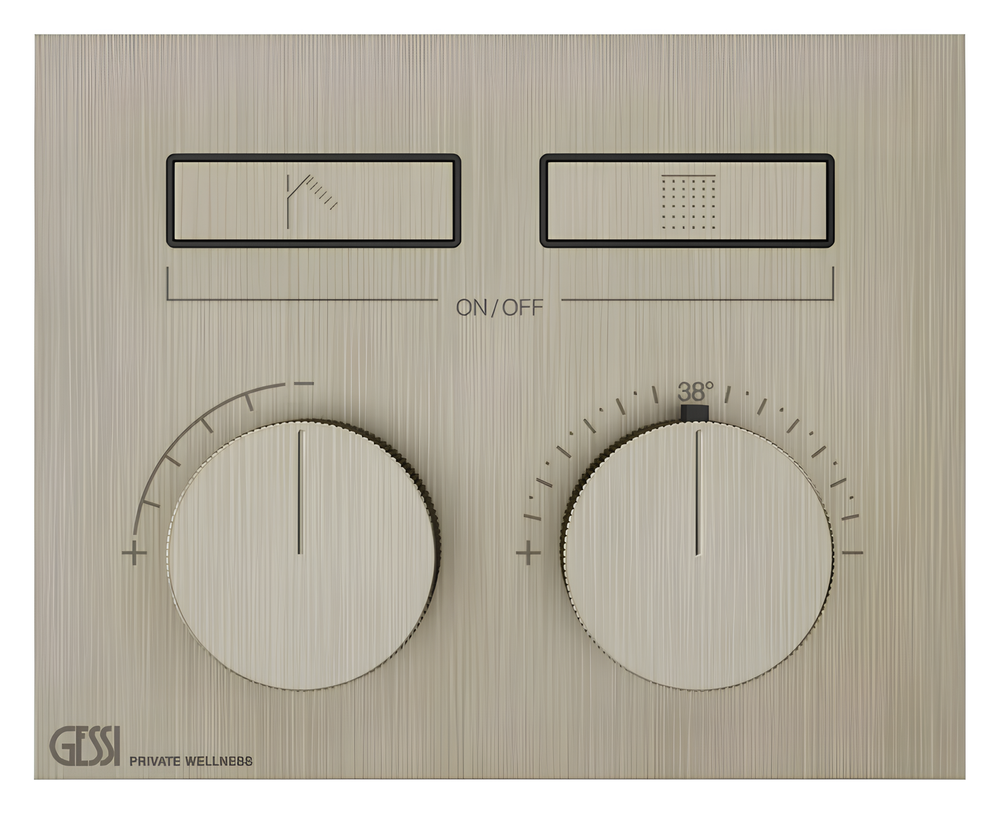 Термостат Gessi HI-FI, до 2 функций одновременно, с кнопками вкл/выкл, внешняя часть, цвет Finox Brushed Nickel