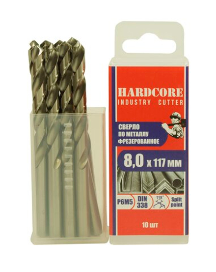 Сверло по металлу фрез. Р6М5 8.0х117мм 10 шт/уп "Hardcore" Industry cutter