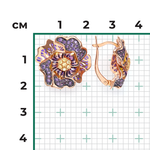Серьги «Гибискусы» с английским замком из красного золота с фианитами и эмалью
