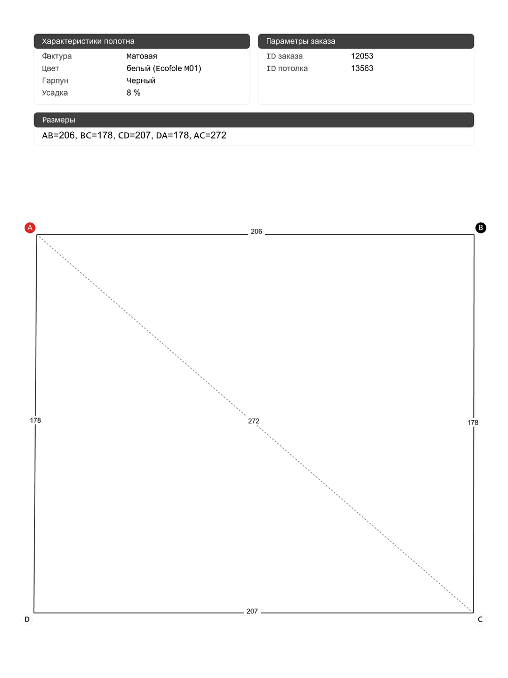 Матовый натяжной потолок 3.7 м2