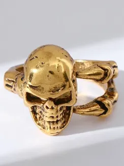 Кольцо "Перстень" череп, цвет чернёное золото, безразмерное