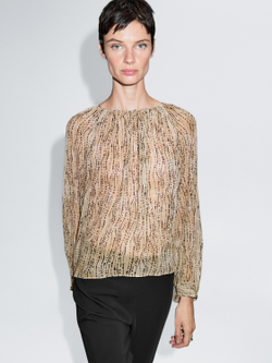 Massimo Dutti Полупрозрачная драпированная блузка, каменно-серый