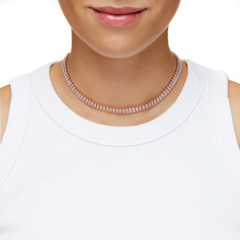 Колье Розовый Золотой Багет – Прозрачное