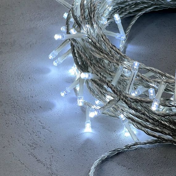 Светодиодная гирлянда с возможностью динамики 20 м., 200 холодных белых LED ламп, 24V., прозрачный силиконовый провод, IP65, Beauty Led (EST200-3W10-1W)