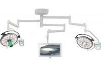Потолочный двухблочный светодиодный операционный светильник Паналед-120/120 с видеокамерой HD и рычагом с кронштейном для монитора