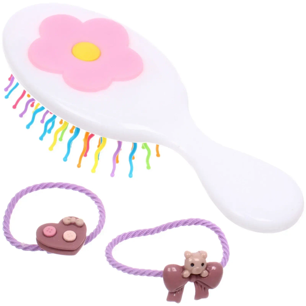 Расческа массажная детская и 2 резинки «МИЛА», ромашка, цвет белый, 14*5,5см (пакет с подвесом)