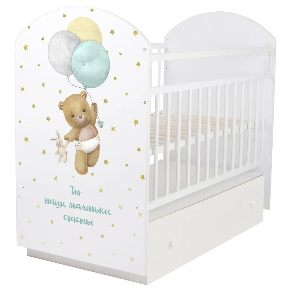 Кровать детская Indigo My Sleepy маятник, ящик белый мишка