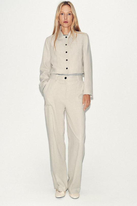 ZARA ПРЯМЫЕ БРЮКИ С ДЕКОРАТИВНОЙ СТРОЧКОЙ, ПЕСОЧНЫЙ