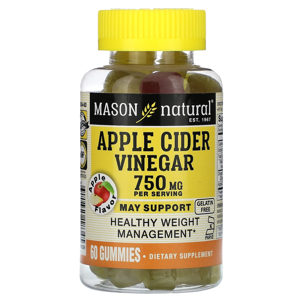 Mason Natural, Жевательные мармеладки с яблочным уксусом, яблоко, 60 жевательных таблеток