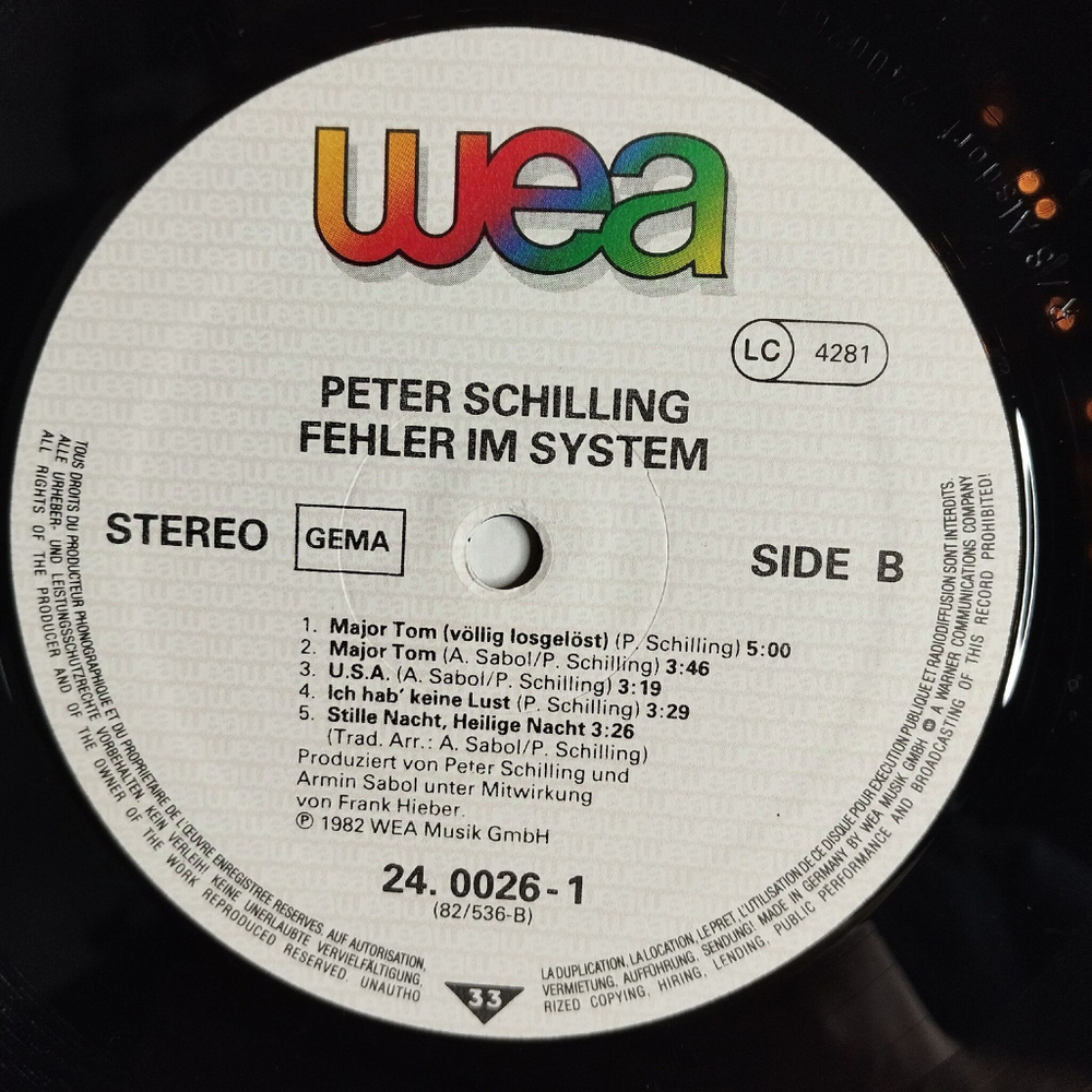 Винтажная виниловая пластинка LP Peter Schilling Fehler Im System (Germany 1982)