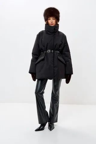 Куртка зимняя на поясе Фрости черного цвета