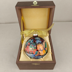 Шар новогодний с круговой росписью Палех "Тройка. Москва" в футляре