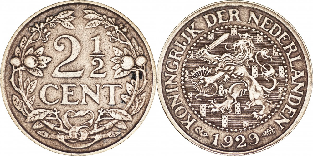 Нидерланды 2,5 цента, 1912 - 1941 Лев XF