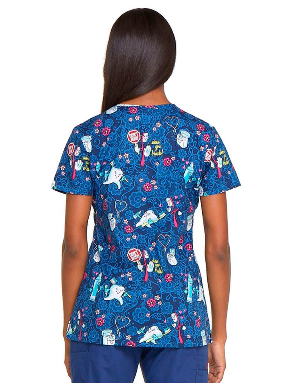 Топ медицинский женский Dickies DK704, принт "Зубной смех", серый, L