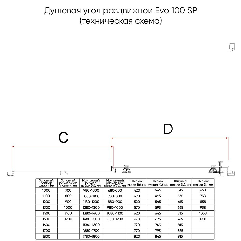 Душевой уголок Veconi Evo 100SP CH 100x80 стекло прозрачное/профиль хром