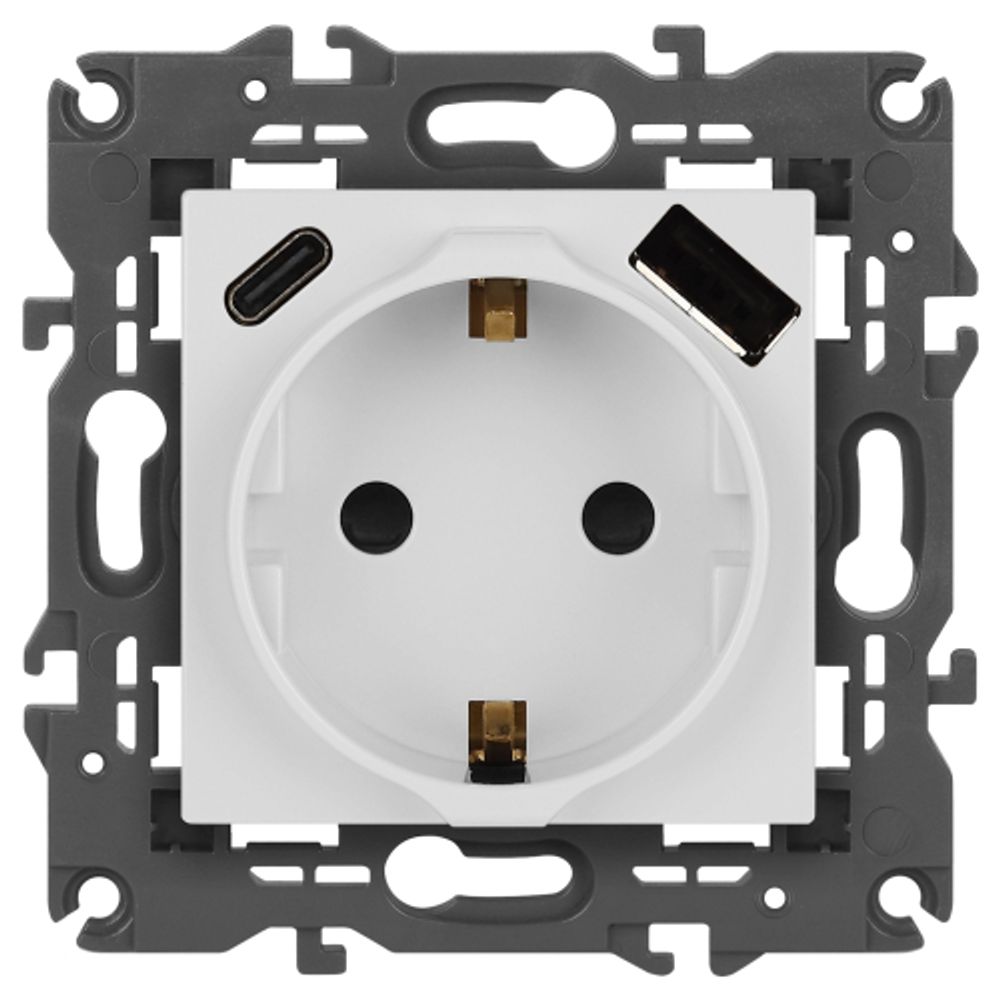 Розетка ЭРА Elegance 14-4108-01 2P+E 16A-250В со шторками с USB type-A+C 5В-3А белый | Эра Elegance
