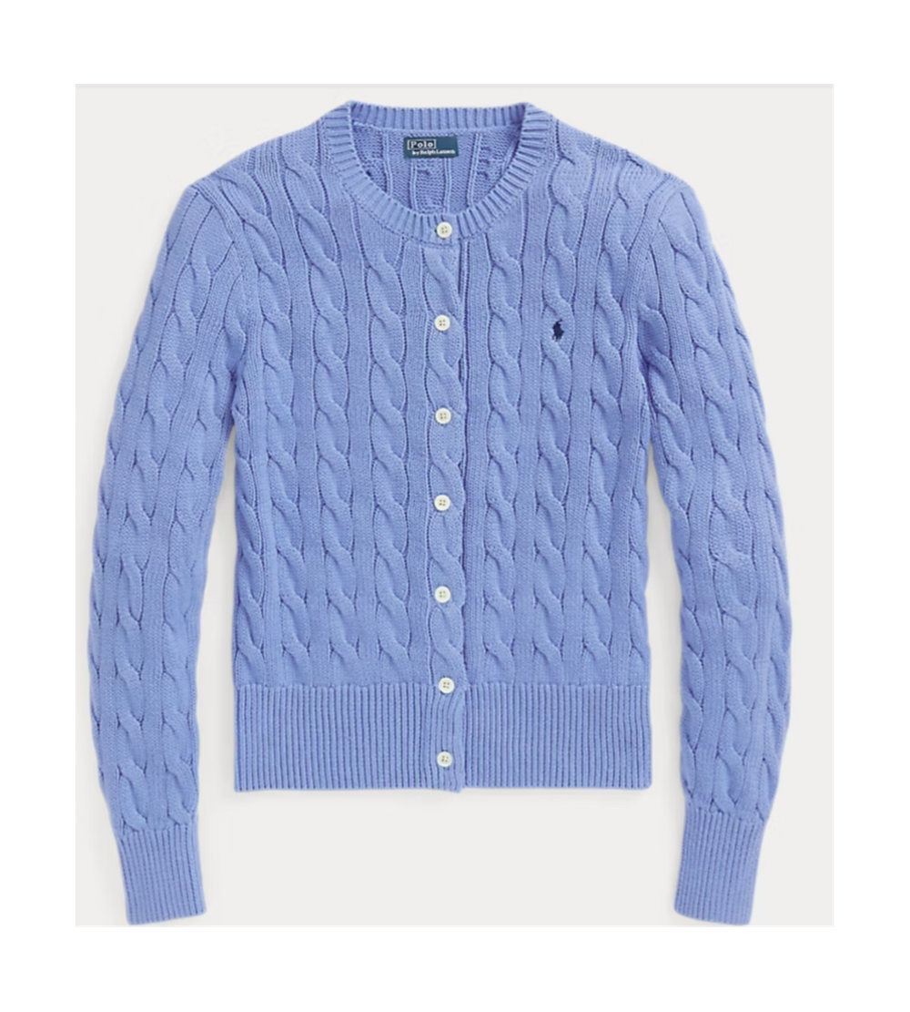 Кардиган из хлопка с круглым вырезом, вязаный косами Polo Ralph Lauren