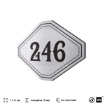 Номерок на дверь квартиры 246, для кабинета, офиса, шильдик 9 х 7 см, серебристый, Айдентика Технолоджи