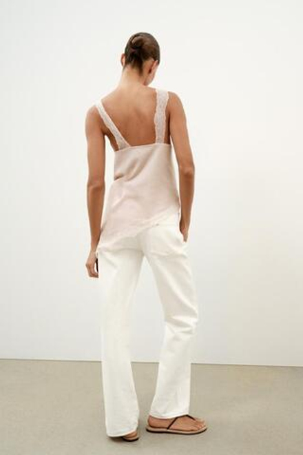 ZARA АСИММЕТРИЧНЫЙ ТОП В СТИЛЕ РУСТИК С КРУЖЕВОМ, ТЕЛЕСНО-РОЗОВЫЙ