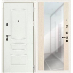 Входная дверь белая  с зеркалом Лекс  Император 3К Белая шагрень  №45 Стиль Беленый дуб 12мм