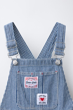 ZARA ДЛИННЫЙ ДЖИНСОВЫЙ КОМБИНЕЗОН В ПОЛОСКУ, ЭКРЮ/СИНИЙ