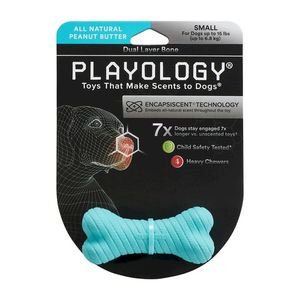 Двухслойная жевательная косточка Playology DUAL LAYER BONE для собак мелких пород с ароматом арахиса, маленькая, цвет голубой