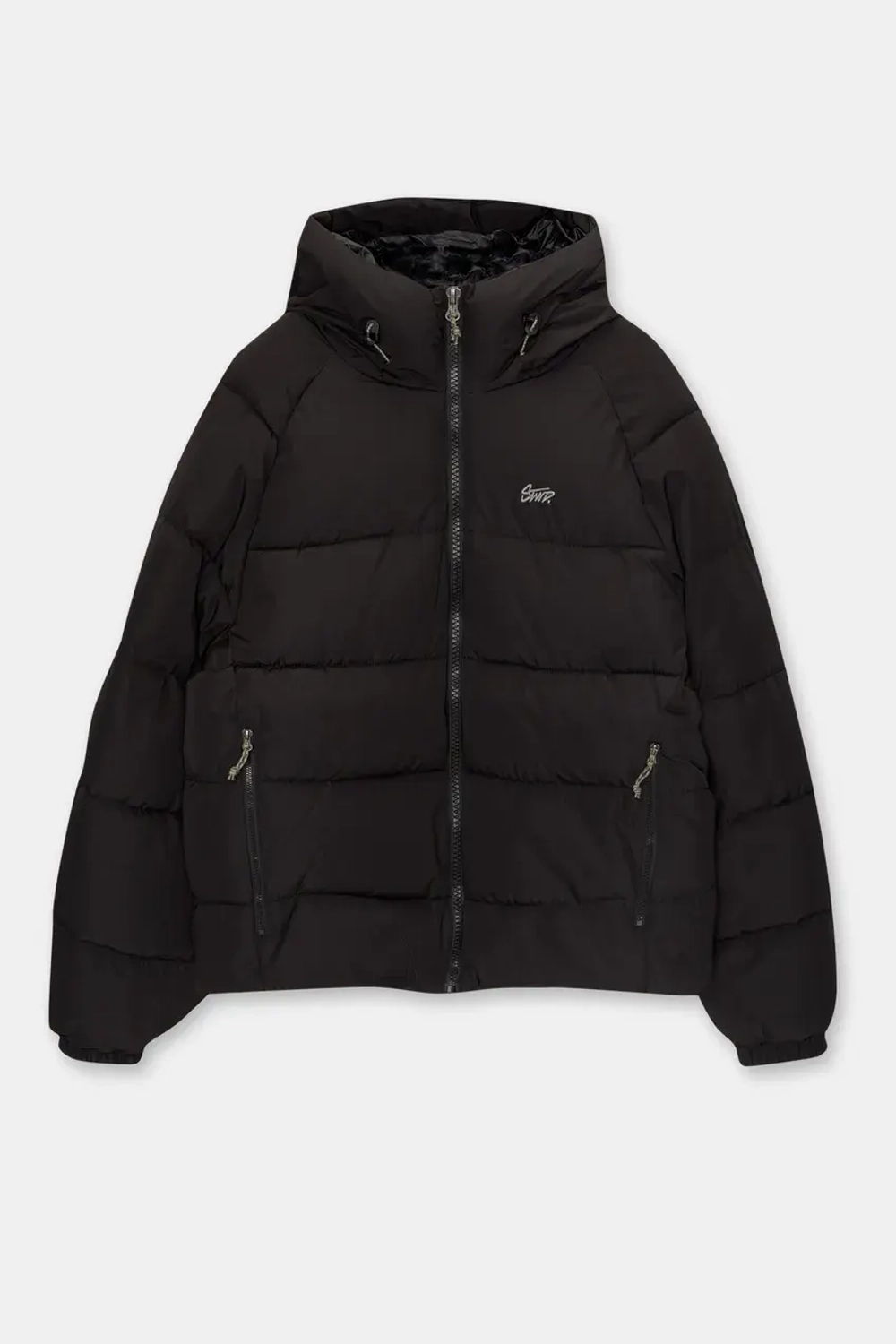 PULL&BEAR Пуховик с капюшоном, черный