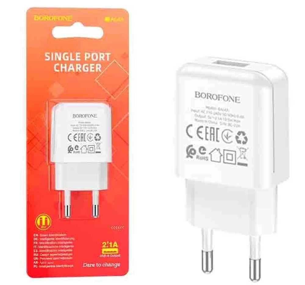 Сетевой адаптер питания BOROFONE BA64A 1 USB 2.1A (белый)