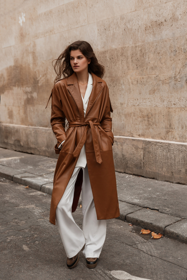 Тренч кожаный карамель