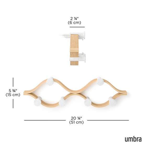 Вешалка настенная montage, 6 крючков, натуральное дерево/белая