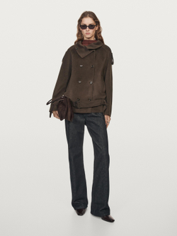 Massimo Dutti Тренч из смесовой шерсти, шоколадный