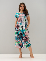 Платье П-026/бирюзаабстракция-надписи