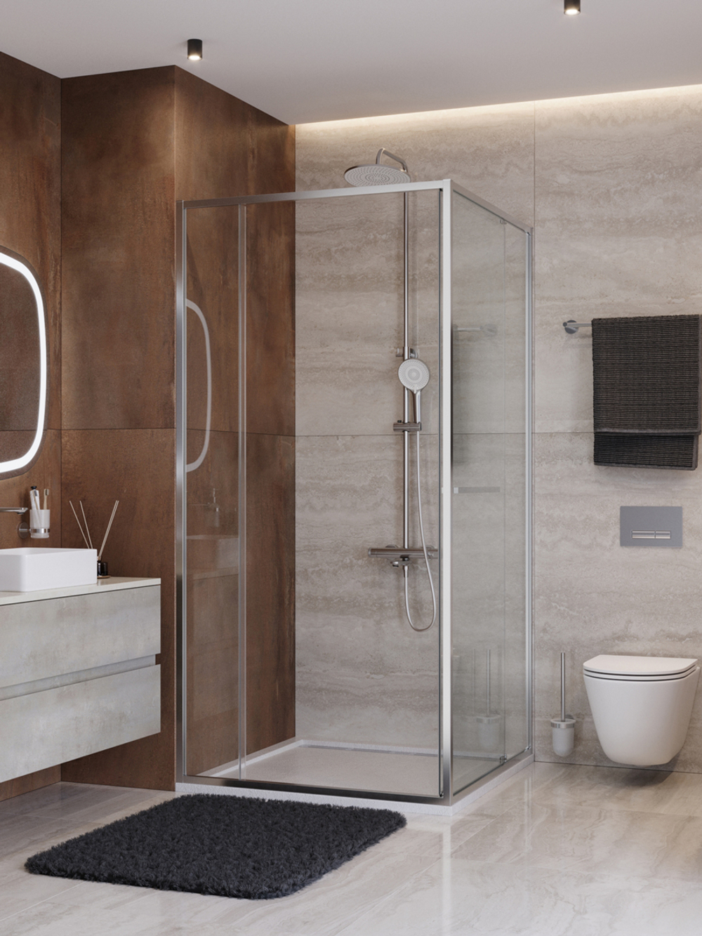 Душевой уголок Cezares LUX-AH-FS-11-100/90-C-CR, 100х90х195, профиль хром, стекло прозрачное