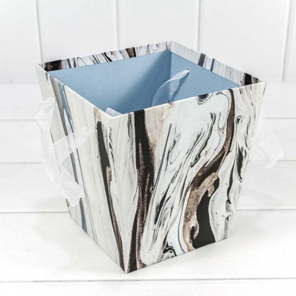 Коробка Ваза для цветов 17х17х18 см "Дизайнерский" с ручками (Белый, Черный)