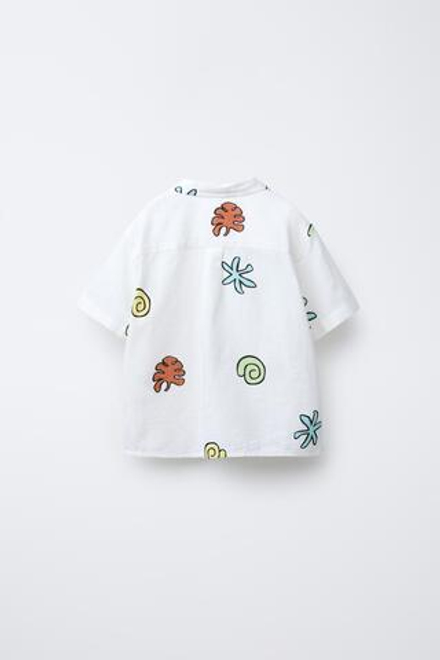 ZARA РУБАШКА С ПРИНТОМ «РАКУШКИ», ЭКРЮ
