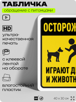Табличка "Осторожно, играют дети и животные" на дверь и забор, для двора, дома, подъезда, 40х30 см, Silver Plane x Айдентика Технолоджи