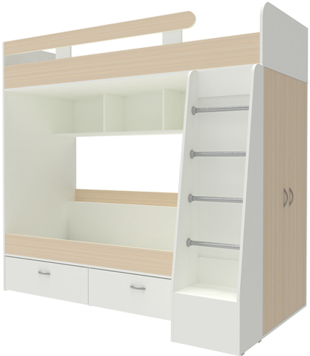 Двухъярусная кровать КарИВи Юниор 6 Белый   Дуб Молочный
