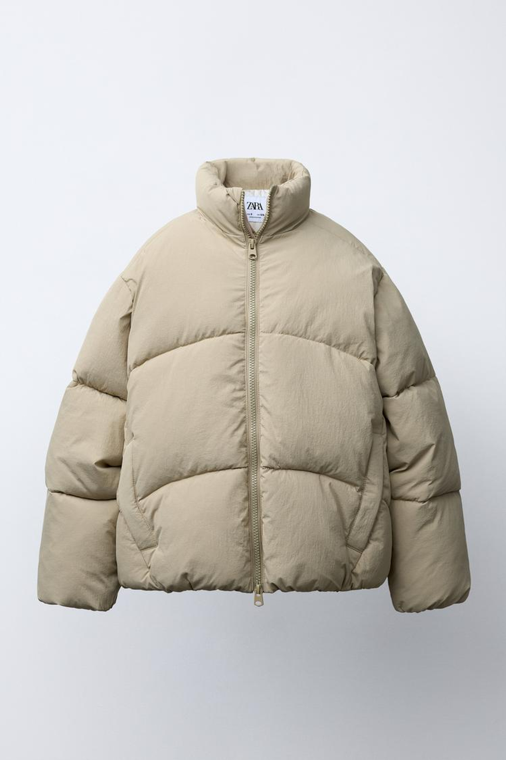 ZARA СТЕГАНАЯ КУРТКА, ПЕСОЧНЫЙ
