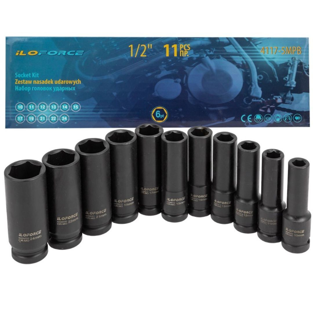 Набор головок ударных глубоких 11пр. 1/2''(6-гр.) ILOforce IF-4117-5MPB