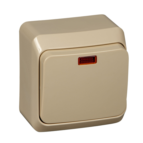 Schneider Electric ЭТЮД Крем Выключатель 1-клавишный открытая установка с индикатором подсветка внутри BA10-005K