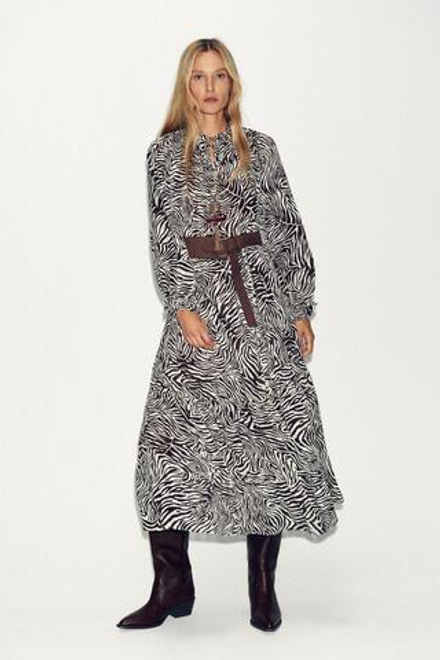 ZARA ПЛАТЬЕ С РЕМНЕМ И АНИМАЛИСТИЧЕСКИМ ПРИНТОМ, ЗЕБРА