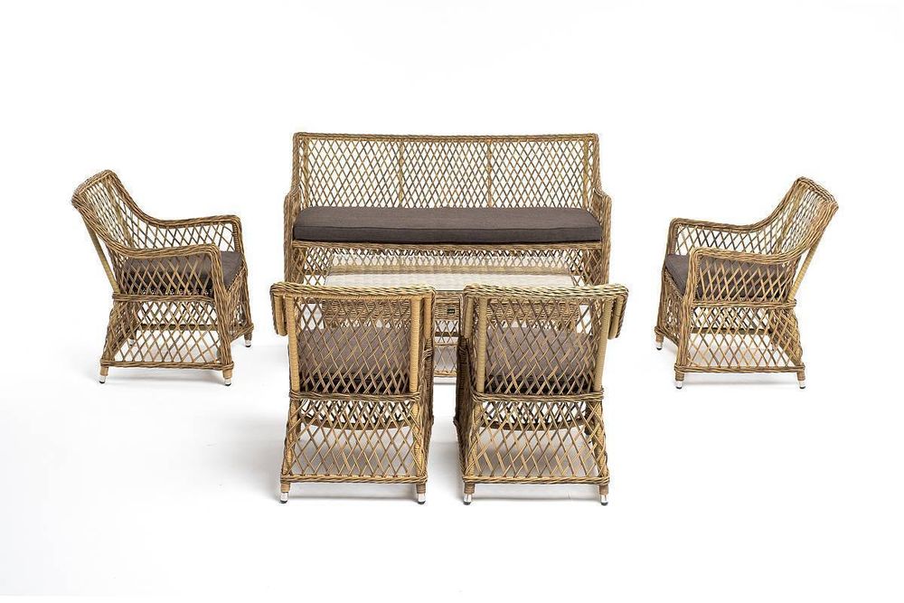 "Асти" лаунж-зона из искусственного ротанга на 6 персоны, цвет соломенный