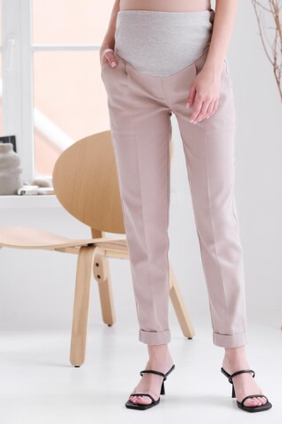 Брюки для беременных цвет бежевый с карманами спереди из хлопка , размер 48