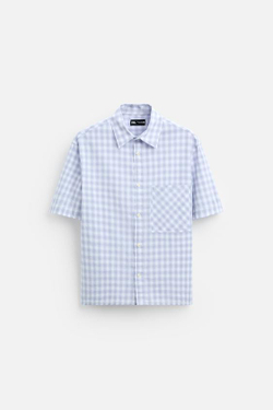 ZARA РУБАШКА В КЛЕТКУ, НЕБЕСНО-ГОЛУБОЙ