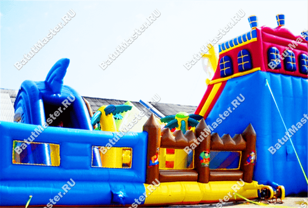 Большой надувной батут "Говорящая акула" 14*10*6 м