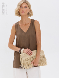 Удлиненный топ из льна с V-вырезом