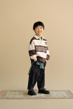 ZARA ПОЛО В ПОЛОСКУ С ВЫШИВКОЙ МИШКИ, ЭКРЮ/КОРИЧНЕВЫЙ