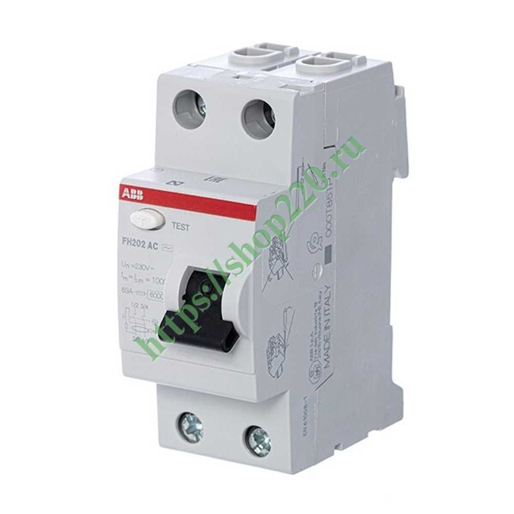 УЗО ABB FH202 AC-63/0,03 2-х полюсное тип AC 63A 30mA 2 модуля (ВДТ) 2CSF202004R1630